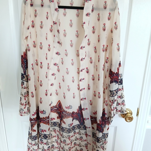 Jorja  Oriental Floral Paisley Open Front Long Sleeve Sheer Kimono Size S - Picture 2 of 7